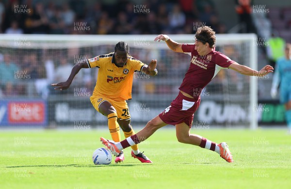 050926 - Northampton Town v Newport County, EFL Sky Bet League 2 - Yahya Bamba of Newport County takes on Joseph O'Brien-Whitmarsh of Northampton Town