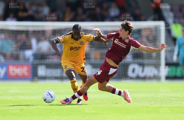 050926 - Northampton Town v Newport County, EFL Sky Bet League 2 - Yahya Bamba of Newport County takes on Joseph O'Brien-Whitmarsh of Northampton Town