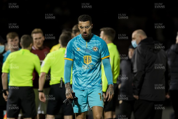 080222 - Northampton Town v Newport County - Sky Bet League 2 - Courtney Baker-Richardson of Newport County dejected after his side's defeat to Northampton Town