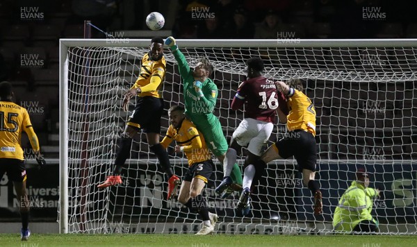 120319 - Northampton Town v Newport County - SkyBet League Two - Joe Day of Newport County saves a shot at goal