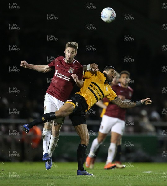 120319 - Northampton Town v Newport County - SkyBet League Two - Sam Foley of Northampton collides with Joss Labadie of Newport County