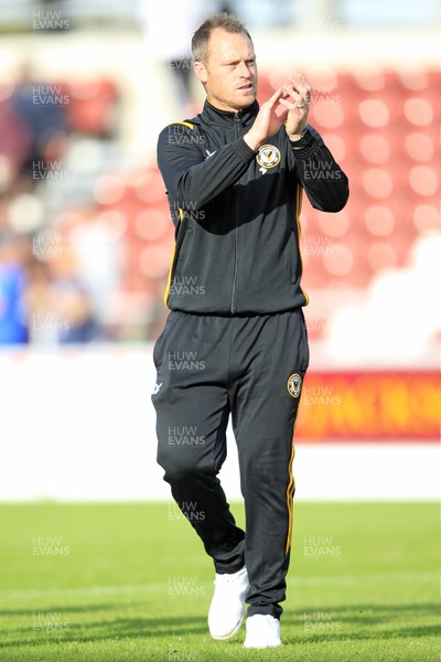 140919 - Northampton Town v Newport County, Sky Bet League 2 - Newport County Manager Michael Flynn applauds the fans at the end of the match