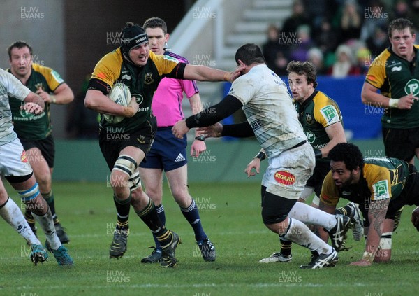 18.12.11 Northampton Saints v Castres  - Heineken Cup - Northampton's Mark Sorenson hands off Castres' Anton Peikrishvili 