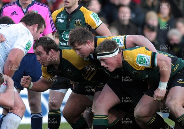 18.12.11 Northampton Saints v Castres  - Heineken Cup - Northampton's  (L-R) Paul Doran-Jones, Dylan Hartley and Alex Waller prepare to scrummage 