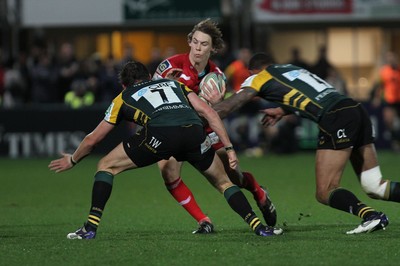 18.11.11 - Northampton Saints v Scarlets - Heineken Cup Scarlets' Liam Williams is stopped by the Saints defence 