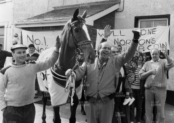 160390 - Cheltenham Gold Cup - Sirrell Griffiths and Norton's Coin celebrate in Nantgaredig