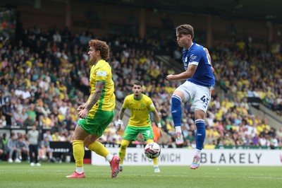 030525 - Norwich City v Cardiff City - Sky Bet Championship - Cian Ashford of Cardiff City has a shot blocked by Josh Sargent of Norwich City