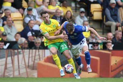 030525 - Norwich City v Cardiff City - Sky Bet Championship - Cian Ashford of Cardiff City runs at Kenny McLean of Norwich City