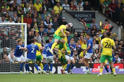 030525 - Norwich City v Cardiff City - Sky Bet Championship - Shane Duffy of Norwich City scores to make it 4-1 