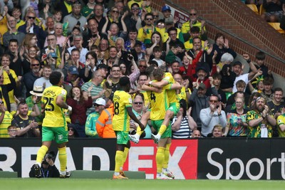 030525 - Norwich City v Cardiff City - Sky Bet Championship - Shane Duffy of Norwich City celebrates scoring to make it 4-1