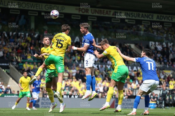 030525 - Norwich City v Cardiff City - Sky Bet Championship - William Fish of Cardiff City heads towards goal 