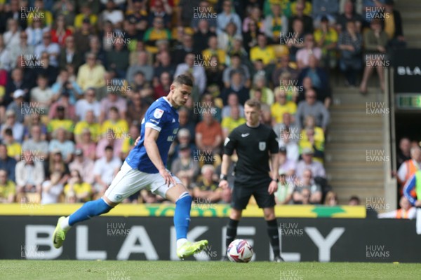 030525 - Norwich City v Cardiff City - Sky Bet Championship - Yousef Salech of Cardiff City scores to make it 1-3 from the penalty spot 