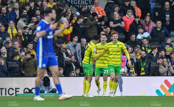 170224 - Norwich City v Cardiff City - Sky Bet Championship - Gabriel Sara of Norwich City celebrates with Kenny McLean of Norwich City  after scoring to make it 2-1