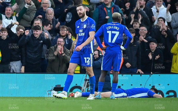 170224 - Norwich City v Cardiff City - Sky Bet Championship - Nathaniel Phillips of Cardiff City and Jamilu Collins of Cardiff City look dejected after they concede a goal