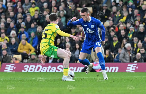 170224 - Norwich City v Cardiff City - Sky Bet Championship - David Turnbull of Cardiff City and Onel Hernandez of Norwich City