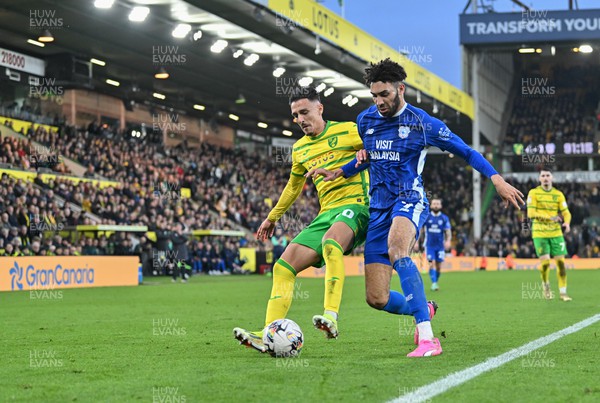 170224 - Norwich City v Cardiff City - Sky Bet Championship - Kion Etete of Cardiff City and Dimitris Giannoulis of Norwich City