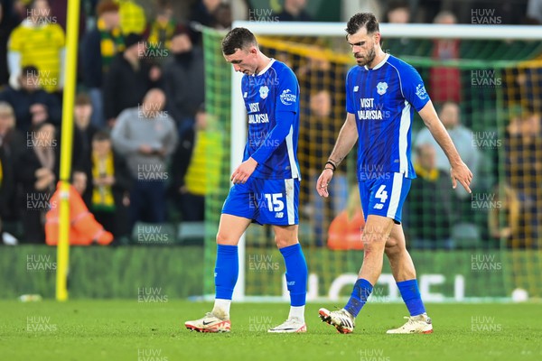 170224 - Norwich City v Cardiff City - Sky Bet Championship - David Turnbull of Cardiff City and Dimitris Goutas of Cardiff City look dejected after losing