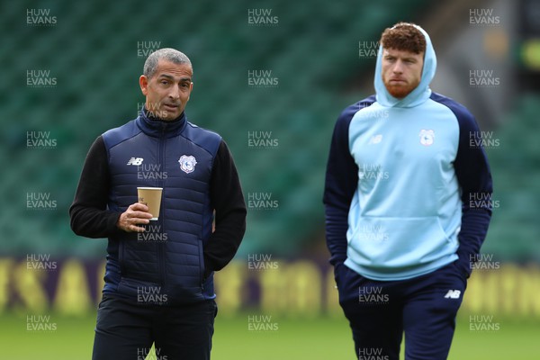 250223 - Norwich City v Cardiff City - Sky Bet Championship - Manager of Cardiff City, Sabri Lamouchi and Connor Wickham of Cardiff City pre match