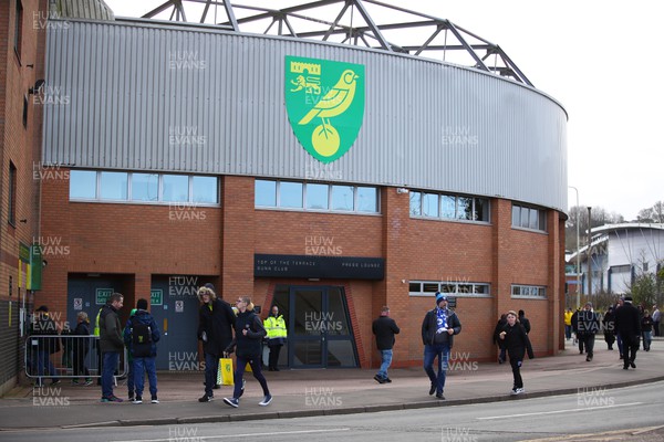 250223 - Norwich City v Cardiff City - Sky Bet Championship - Cardiff City fans outside Carrow Road