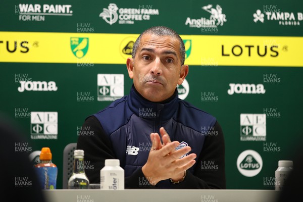 250223 - Norwich City v Cardiff City - Sky Bet Championship - Manager of Cardiff City, Sabri Lamouchi is seen during post match press conference 