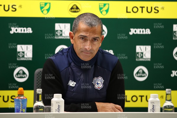250223 - Norwich City v Cardiff City - Sky Bet Championship - Manager of Cardiff City, Sabri Lamouchi is seen during post match press conference 