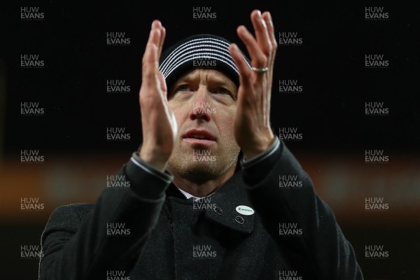 080319 - Norwich City v Swansea City - Sky Bet Championship -  Manager of Swansea City, Graham Potter applauds the travelling fans 