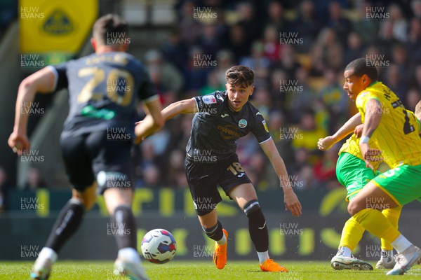 220423 - Norwich City v Swansea City - Sky Bet Championship - Luke Cundle of Swansea City dribbles with the ball