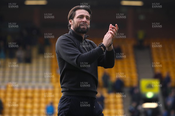 220423 - Norwich City v Swansea City - Sky Bet Championship - Manager Russell Martin applauds the away fans after Swansea winning the match