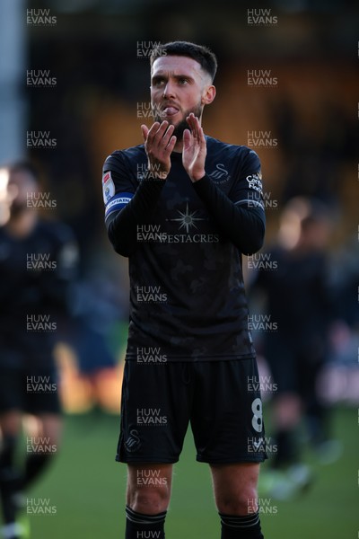 250125 - Norwich City v Swansea City - Sky Bet Championship - Matt Grimes of Swansea City applauding fans after the match