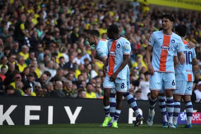250426 - Norwich City v Swansea City - Sky Bet Championship - Zan Vipotnik of Swansea City holds the Swansea badge 