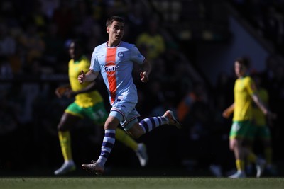 250426 - Norwich City v Swansea City - Sky Bet Championship - Josh Tymon of Swansea City running for the ball