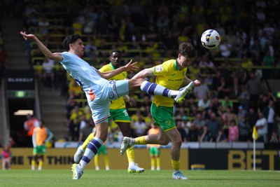 250426 - Norwich City v Swansea City - Sky Bet Championship - Marko Stamenic of Swansea City fights for the ball