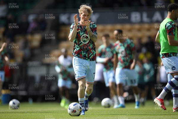 250426 - Norwich City v Swansea City - Sky Bet Championship - Melker Widell of Swansea City applauds the Swansea fans