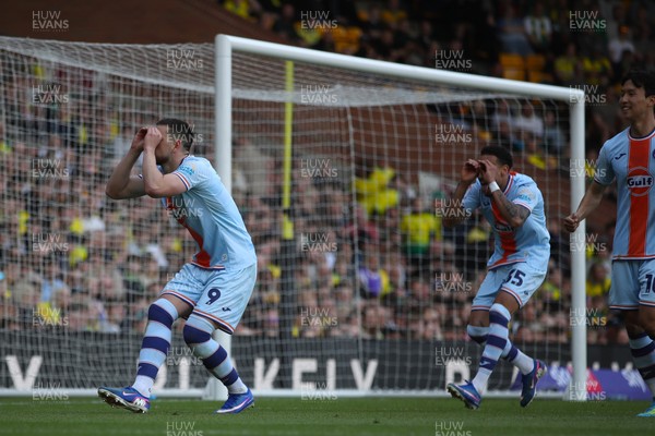 250426 - Norwich City v Swansea City - Sky Bet Championship - Zan Vipotnik of Swansea City celebrates his goal