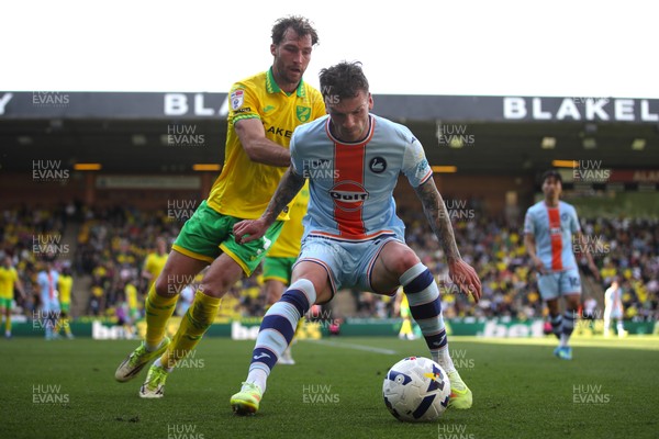 250426 - Norwich City v Swansea City - Sky Bet Championship - Josh Tymon of Swansea City holds up the ball