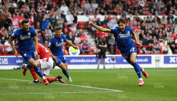 120921 - Nottingham Forest v Cardiff City, Sky Bet Championship - Rubin Colwill of Cardiff City celebrates after he score goal