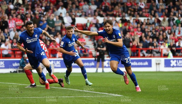 120921 - Nottingham Forest v Cardiff City, Sky Bet Championship - Rubin Colwill of Cardiff City celebrates after he score goal
