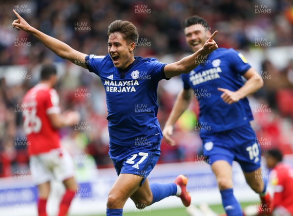 120921 - Nottingham Forest v Cardiff City, Sky Bet Championship - Rubin Colwill of Cardiff City celebrates after he score the second goal