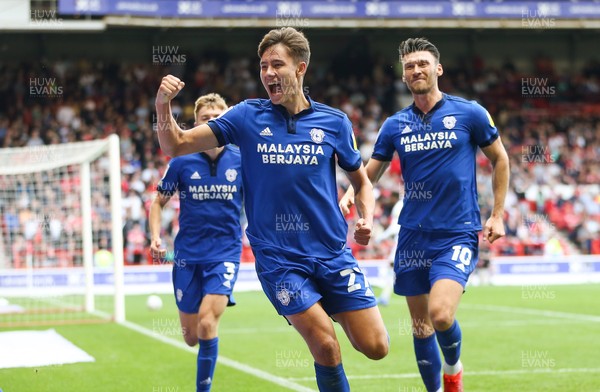 120921 - Nottingham Forest v Cardiff City, Sky Bet Championship - Rubin Colwill of Cardiff City celebrates after he score the second goal