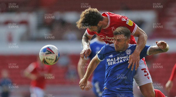 190920 - Nottingham Forest v Cardiff City - Sky Bet Championship - Tobias Figueiredo of Nottingham Forest and Joe Ralls of Cardiff