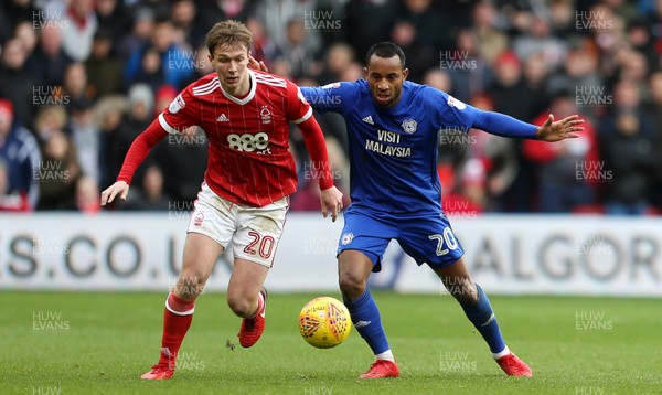 261117 - Nottingham Forest v Cardiff - SkyBet Championship - Kieran Dowell of Nottingham Forest is challenged by Loic Damour of Cardiff City