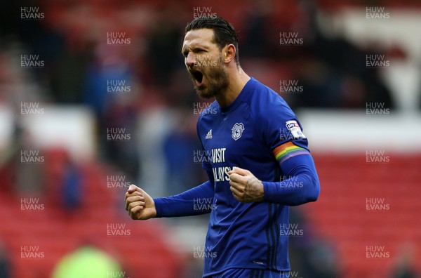 261117 - Nottingham Forest v Cardiff - SkyBet Championship - Sean Morrison of Cardiff City celebrates with fans at full time