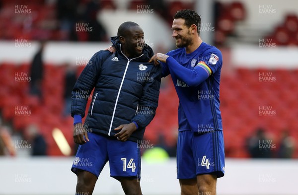 261117 - Nottingham Forest v Cardiff - SkyBet Championship - Souleymane Bamba and Sean Morrison of Cardiff City celebrate at full time