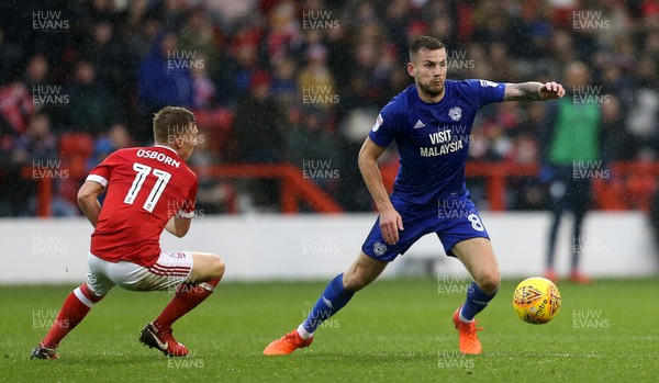 261117 - Nottingham Forest v Cardiff - SkyBet Championship - Joe Ralls of Cardiff City is challenged by Ben Osborn of Nottingham Forest