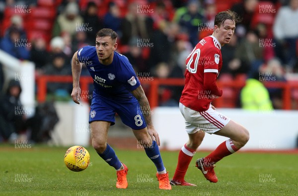 261117 - Nottingham Forest v Cardiff - SkyBet Championship - Joe Ralls of Cardiff City tackles Kieran Dowell of Nottingham Forest