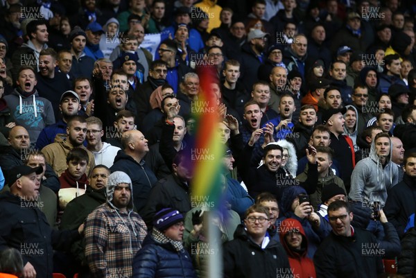 261117 - Nottingham Forest v Cardiff - SkyBet Championship - Multicoloured corner flag in support of the LGBT community with football fans watching on
