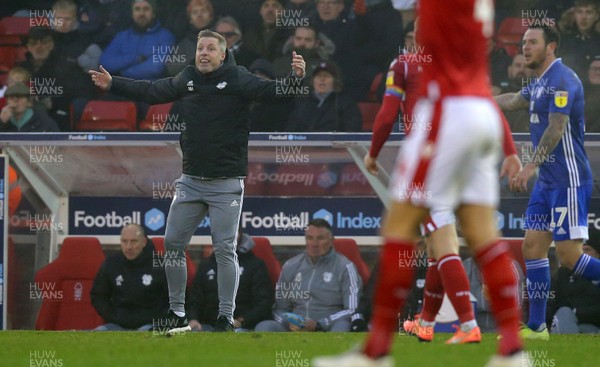 301119 - Nottingham Forest v Cardiff - Sky Bet Championship - Manager Neil Harris of Cardiff expresses frustration at the referee in the 1st half