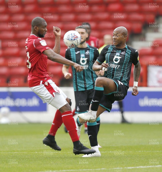 150720 - Nottingham Forest v Swansea - Sky Bet Championship - Andre Ayew of Swansea and Samba Sow of Nottingham Forest