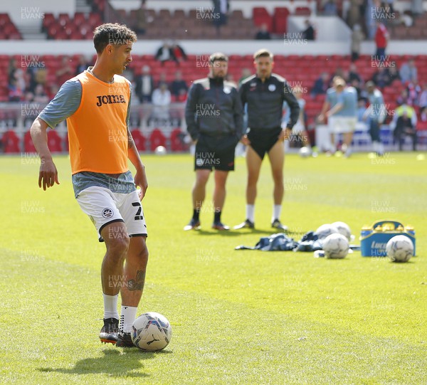300422 - Nottingham Forest v Swansea - Sky Bet Championship -  Kyle Naughton of Swansea warms up before the match