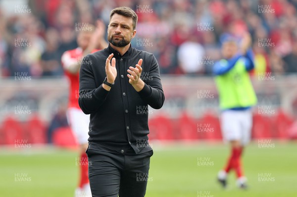 300422 - Nottingham Forest v Swansea City - Sky Bet Championship - Head Coach Russell Martin  of Swansea applauds fans at the end of the match 